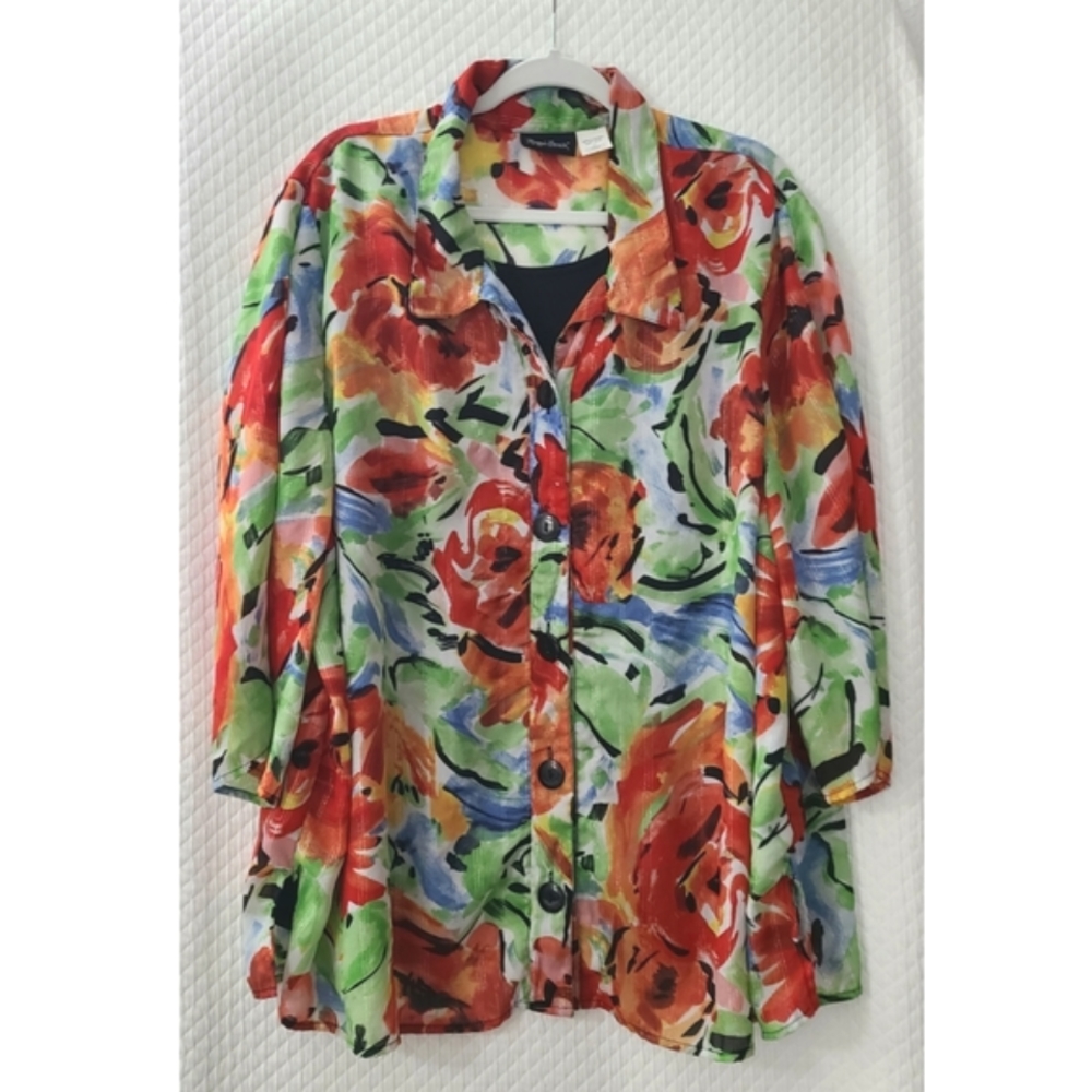Maggie Barnes floral multi color button up blouse - Picture 2 of 8